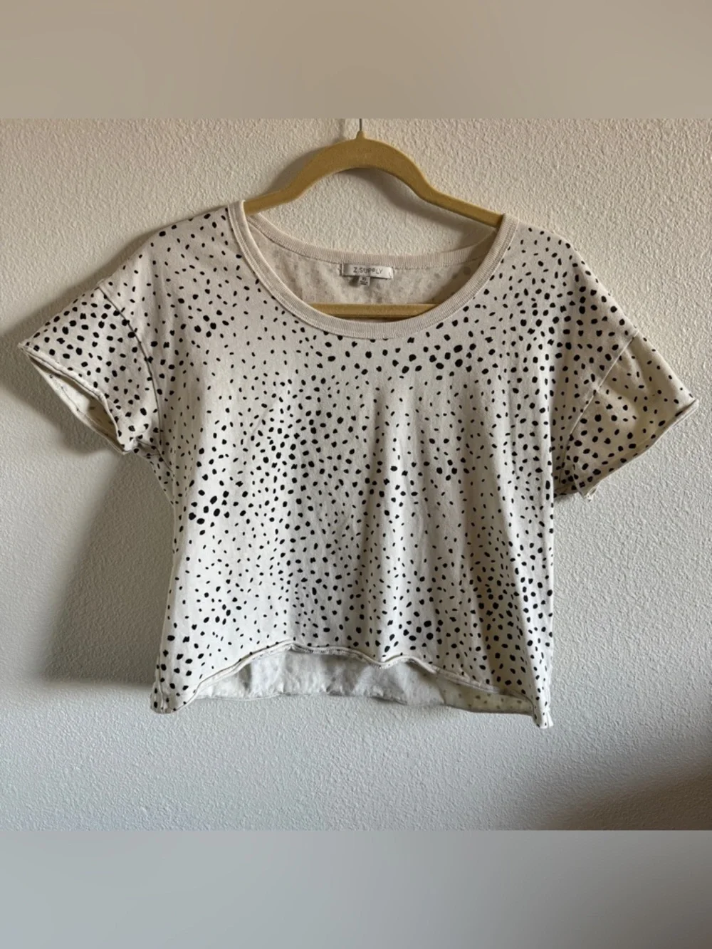 Z Supply Dalmatian Dot Crop Tee Ivory Black Spotted‎ Crewneck Cotton XS